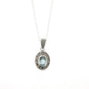 Blue Topaz Pendant Necklace Silver Marcasite on chain Cubic Zirconia - The Hirst Collection