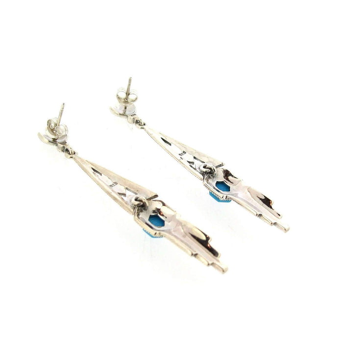 Art Deco Earrings Blue Turquoise Silver Marcasite - The Hirst Collection