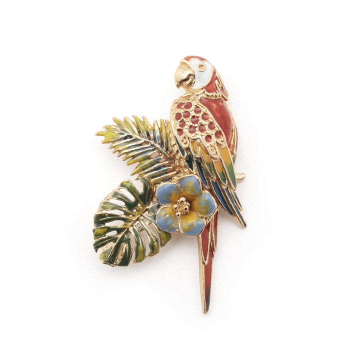 Parrot Brooch Gold Enamel by Bill Skinner with banana leaves - The Hirst Collection
