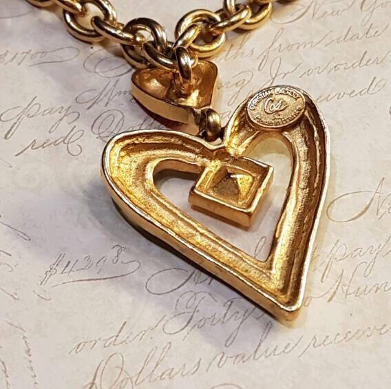 Vintage Christian Lacroix Necklace Heart Pendent Gold Chain - The Hirst Collection