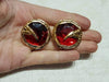 YSL Earrings Crystal Red and Gold Round Clip On - The Hirst Collection