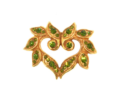 Christian Lacroix Brooch Gold Olive Green Crystal Vintage - The Hirst Collection