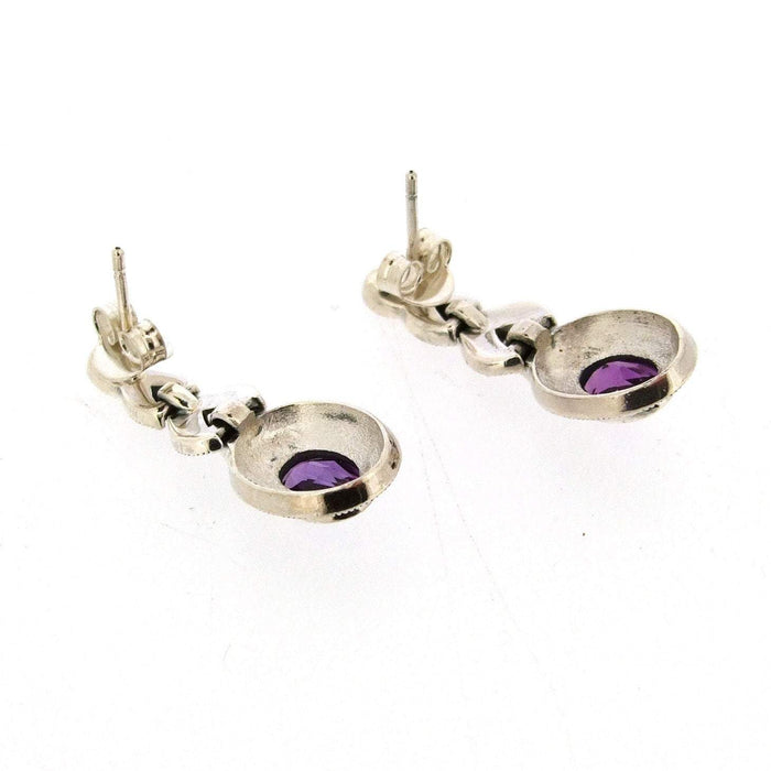 Amethyst silver Marcasite plait oval Earrings - The Hirst Collection