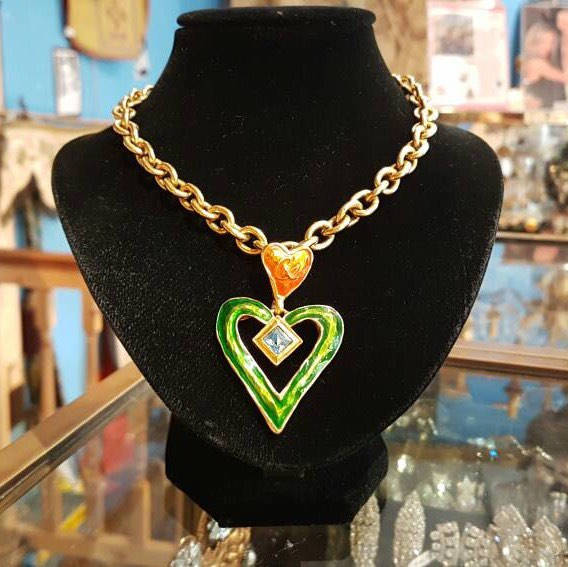 Vintage Christian Lacroix Necklace Heart Pendent Gold Chain - The Hirst Collection