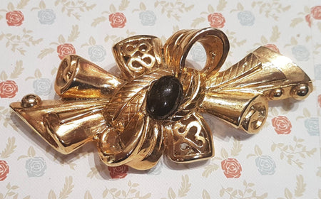 Gold Black Brooch  Statement Vintage Large Designer - The Hirst Collection