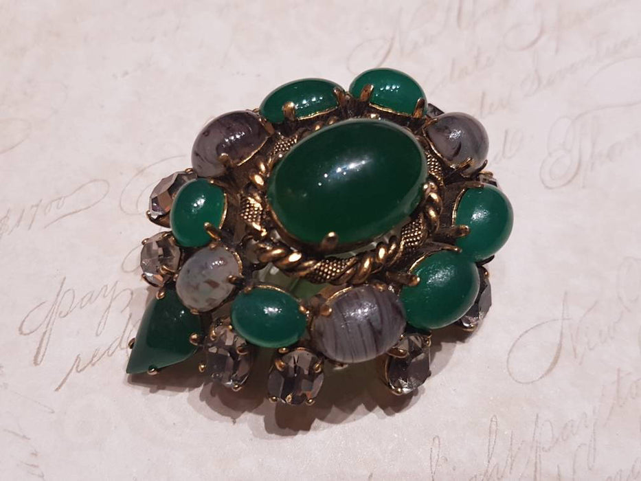 Vintage Dior Green Brooch Gold Glass 1965 - The Hirst Collection