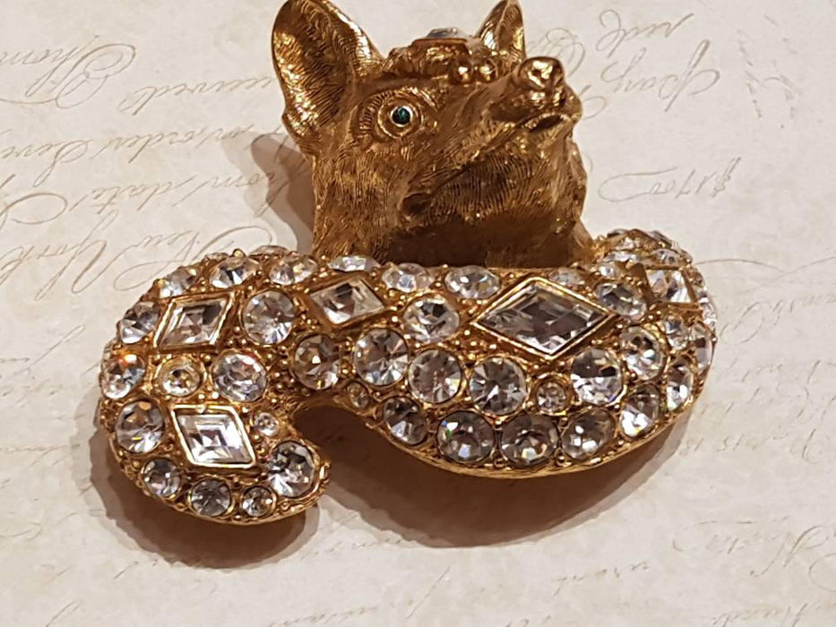 Christian Dior Fox Brooch Vintage Large Gold Crystal Statement - The Hirst Collection