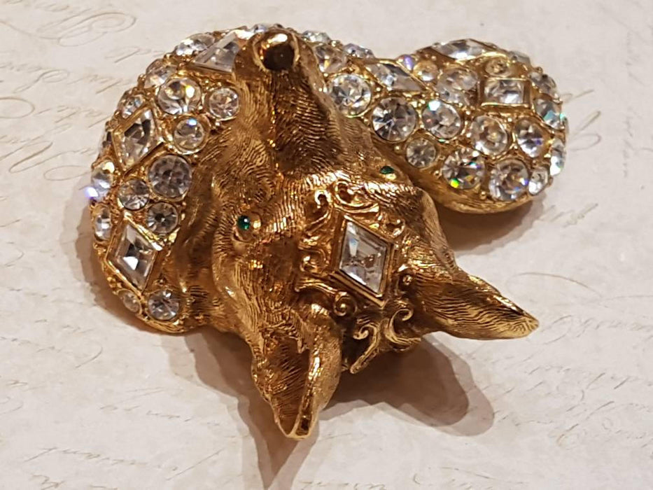 Christian Dior Fox Brooch Vintage Large Gold Crystal Statement - The Hirst Collection