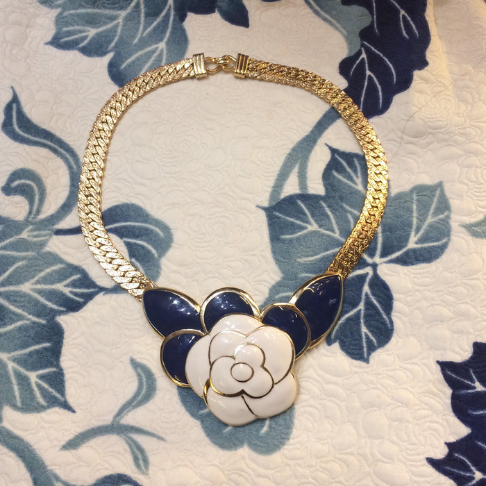 Balenciaga Necklace Navy Blue and  White Enamel - The Hirst Collection