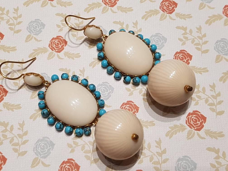 Askew London Cream Turquoise Glass Chandelier Earrings Unsigned - The Hirst Collection