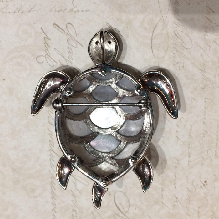 Mother of Pearl Turtle Brooch silver Marcasite - The Hirst Collection