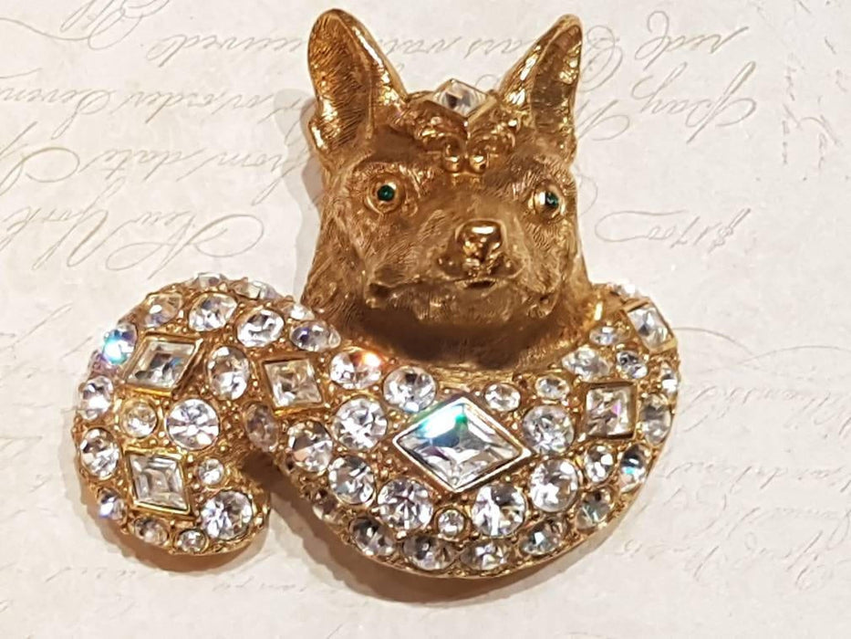 Christian Dior Fox Brooch Vintage Large Gold Crystal Statement - The Hirst Collection