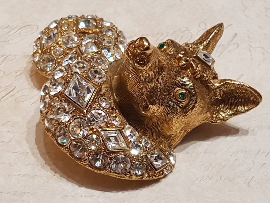 Christian Dior Fox Brooch Vintage Large Gold Crystal Statement - The Hirst Collection