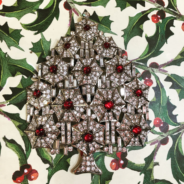 Silver and Red Christmas Tree Brooch by Cristobal London - The Hirst Collection