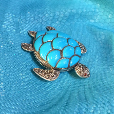 Bright Turquoise Tortoise Brooch - The Hirst Collection