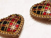 Vintage Butler and Wilson Heart Clip on Earrings Gold Tartan Enamel Red Punk - The Hirst Collection