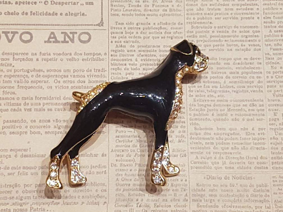 Large Boxer Dog Brooch Brown Enamel Crystal By Sardi - The Hirst Collection