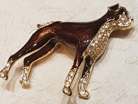 Large Boxer Dog Brooch Brown Enamel Crystal By Sardi - The Hirst Collection