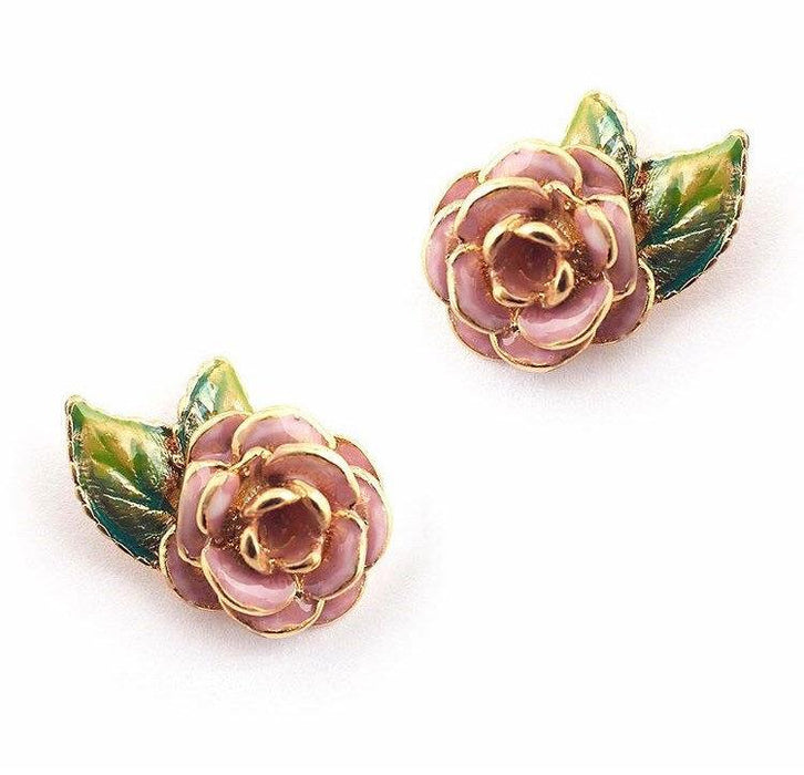 Rose Earrings by Bill Skinner Pink enamel - The Hirst Collection