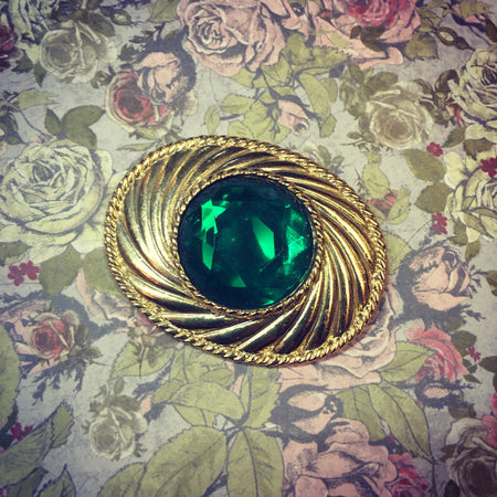 Vintage Ungaro Brooch Green Large Oval - The Hirst Collection