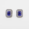 Silver Marcasite Sapphire Earrings Square Blue Crystal Studs - The Hirst Collection