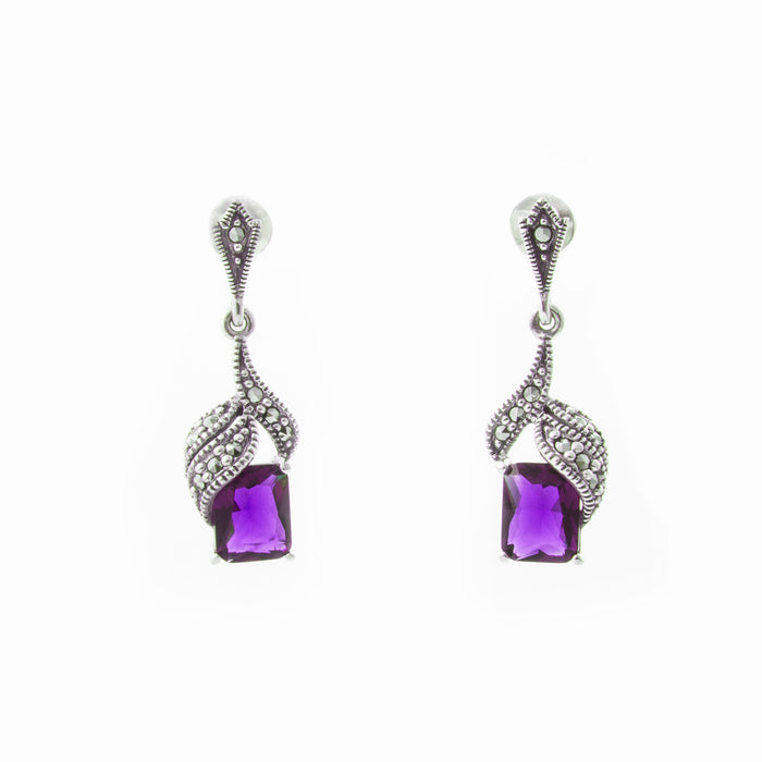 Marcasite Amethyst Earrings - The Hirst Collection