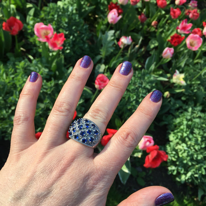 Sapphire Blue Dots ring with  Silver Marcasite - The Hirst Collection