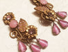 Butler and Wilson Earrings Clip On Flower Leaf Pink Glass Gold Filigree Vintage - The Hirst Collection