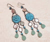 Askew London Earrings Chandelier Turqusoise Vintage Glass Mother of Pearl Silver Unsigned - The Hirst Collection