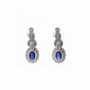 Silver Marcasite Sapphire Earrings Oval Blue Crystal - The Hirst Collection