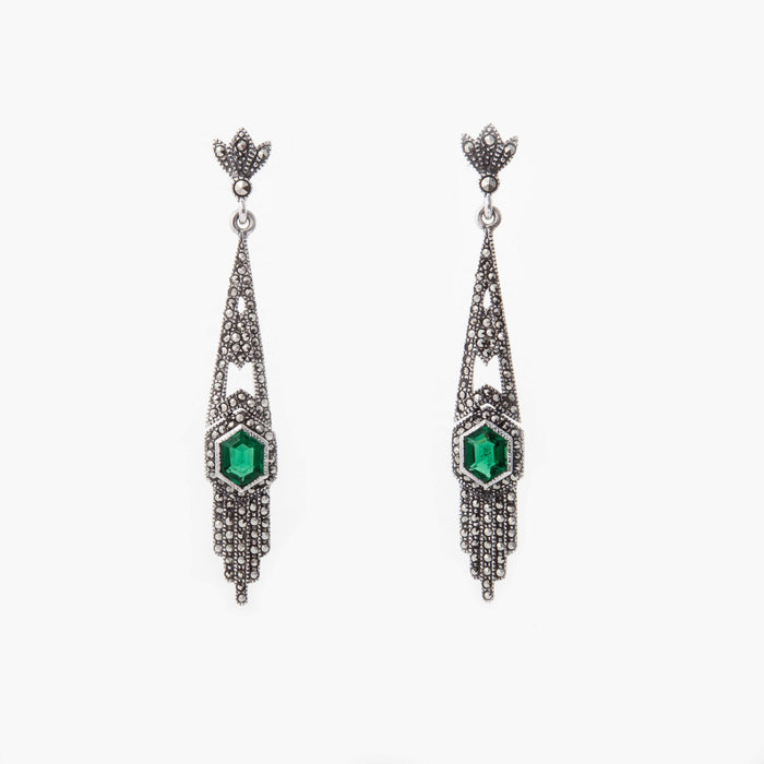 Art Deco Emerald Green hexagon earrings - The Hirst Collection