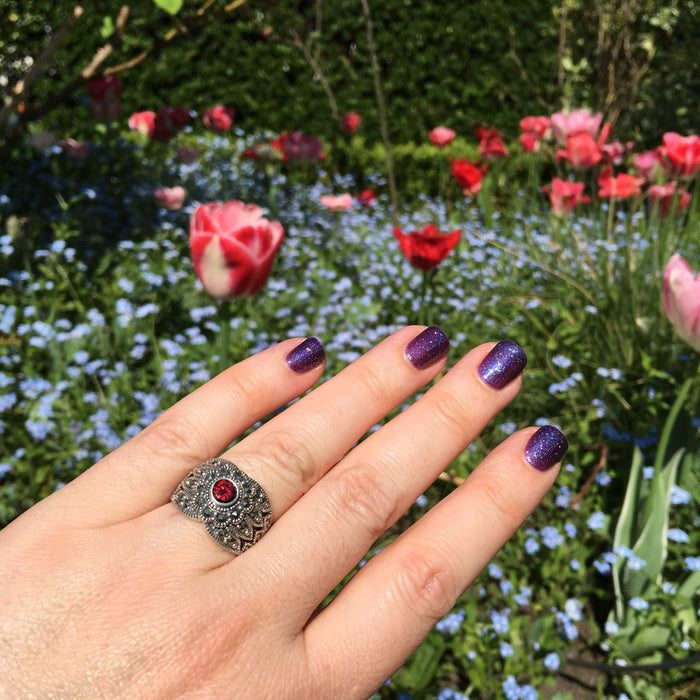 Art Deco Ring Silver Red Garnet Marcasite - The Hirst Collection