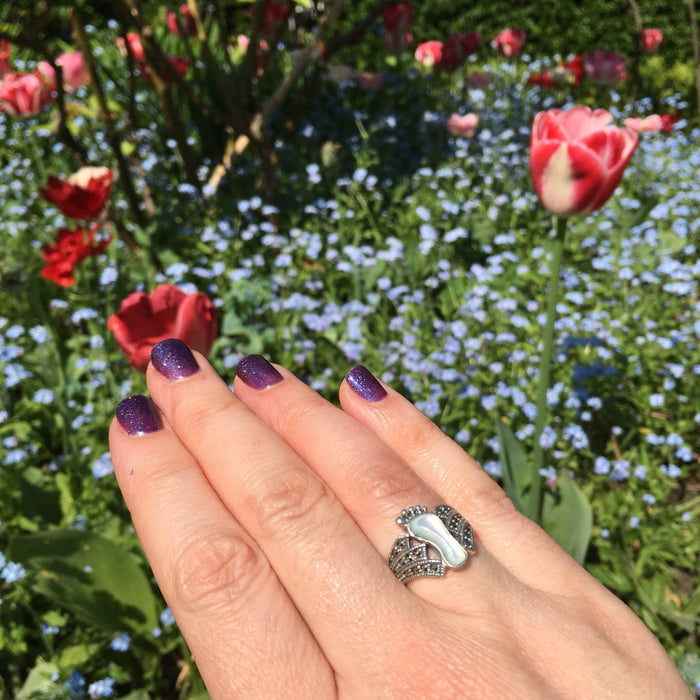 Baby footprint Ring Mother of Pearl Silver Marcasite - The Hirst Collection