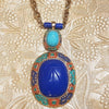 Hattie Carnegie Pendant Egyptian Scarab Beetle Blue Coral Gold Chain Vintage Unsigned - The Hirst Collection