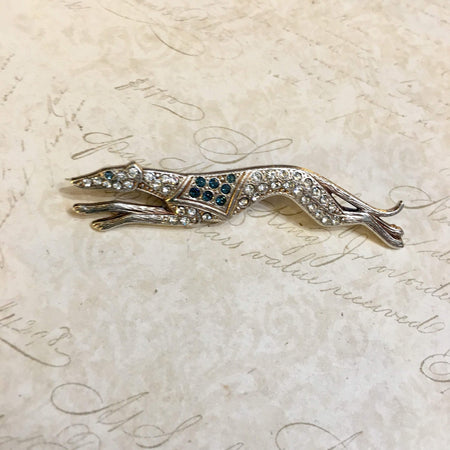 Greyhound Brooch Blue Crystal Silver - The Hirst Collection