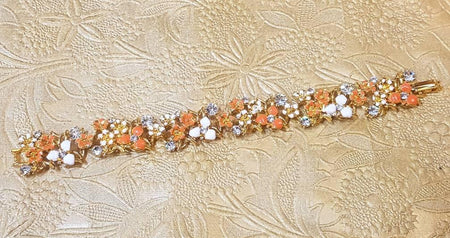 Coral Bracelet Floral White Enamel Gold Vintage Style - The Hirst Collection