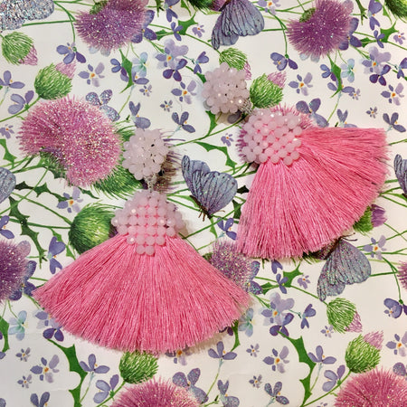 Pink Tassell Earrings Crystal Chandelier by JCM - The Hirst Collection