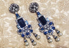 Larry Vrba Earrings Clip On Chandelier Sapphire Blue Pearl Silver Signed - The Hirst Collection