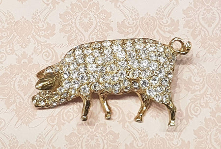 Pig Brooch Gold Glass Crystal By Sardi - The Hirst Collection