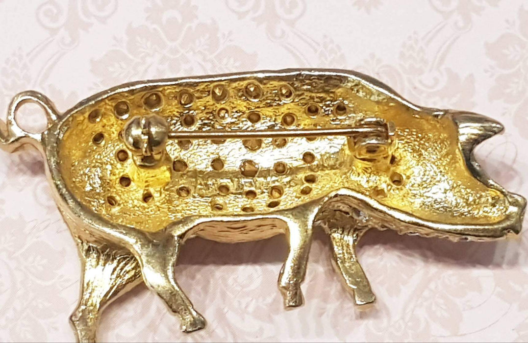 Pig Brooch Gold Glass Crystal By Sardi - The Hirst Collection