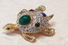 Sphinx Turtle Brooch Vintage Gold Glass Stone - The Hirst Collection