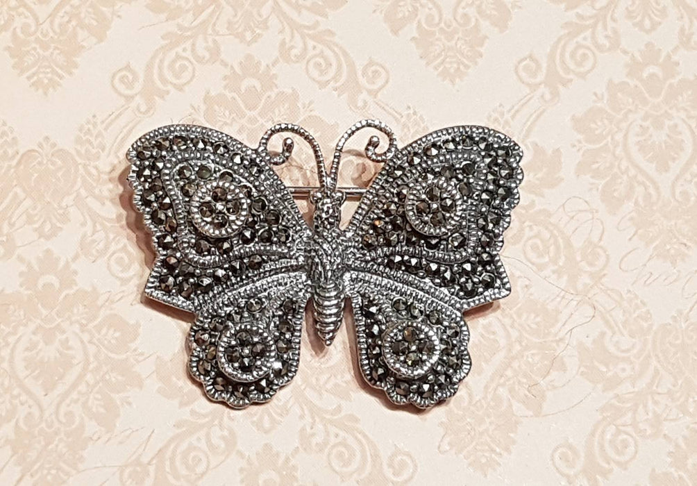 Butterfly Brooch Silver Marcasite Pendant Necklace - The Hirst Collection