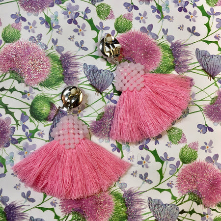 Pink Tassell Earrings Crystal Chandelier by JCM - The Hirst Collection