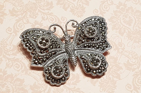 Butterfly Brooch Silver Marcasite Pendant Necklace - The Hirst Collection