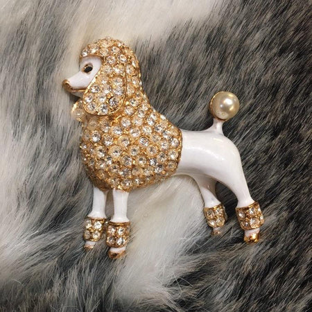 Large White Enamel Poodle Brooch Pin - The Hirst Collection