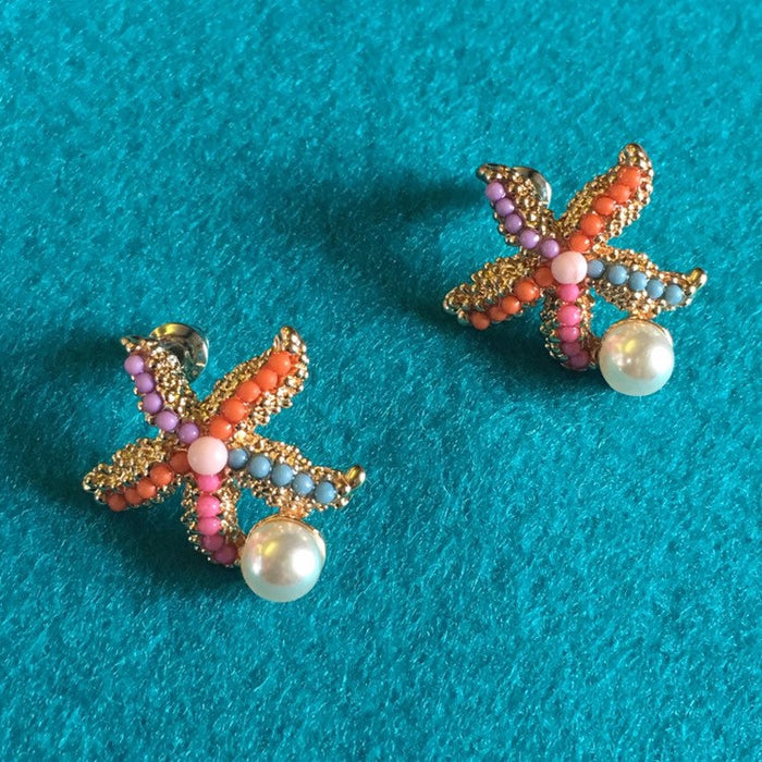 Starfish stud earrings multi coloured or pearl - The Hirst Collection