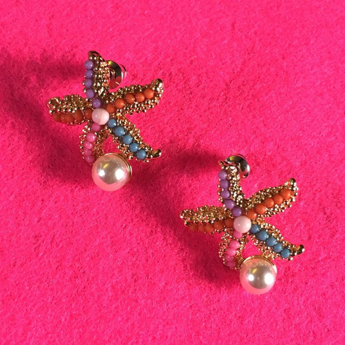 Starfish stud earrings multi coloured or pearl - The Hirst Collection