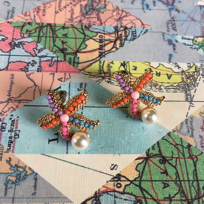 Starfish stud earrings multi coloured or pearl - The Hirst Collection