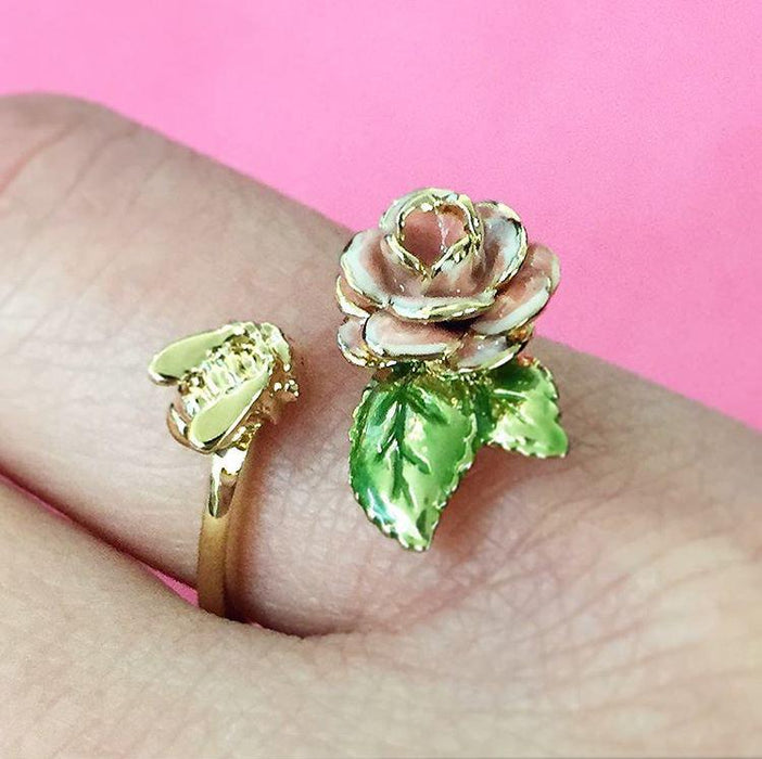 Rose and Bee Ring  by Bill Skinner Pink enamel - The Hirst Collection