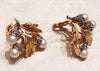 Trifari Vintage Pearl Earrings Clip On Leaf Acorn Gold Crystal - The Hirst Collection